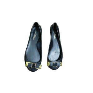 Ted Baker Size 5 Designer Jelly Style Flats Shoes Black Gold